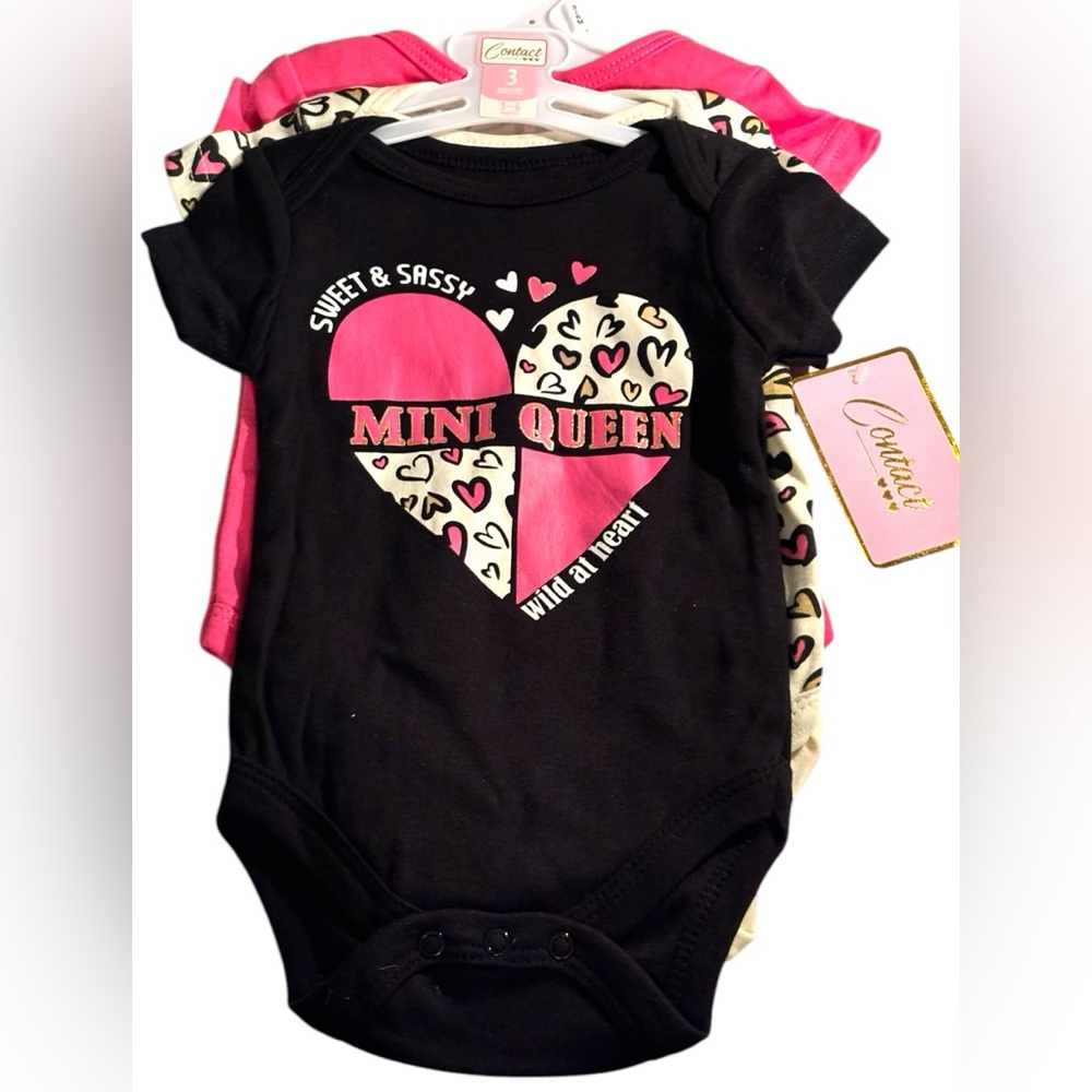 NWT•3pc Baby Girl Mini-Queen/Hearts onesies 3-6months